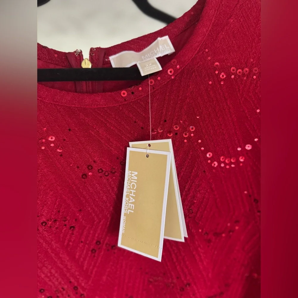 NWT Michael Kors Red Lace Tiered Dress | 2X Romantic Mini Dress Holiday Event